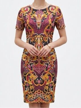 Anthropologie Pankaj & Nidhi Mosaic Print Scuba Sheath Dress